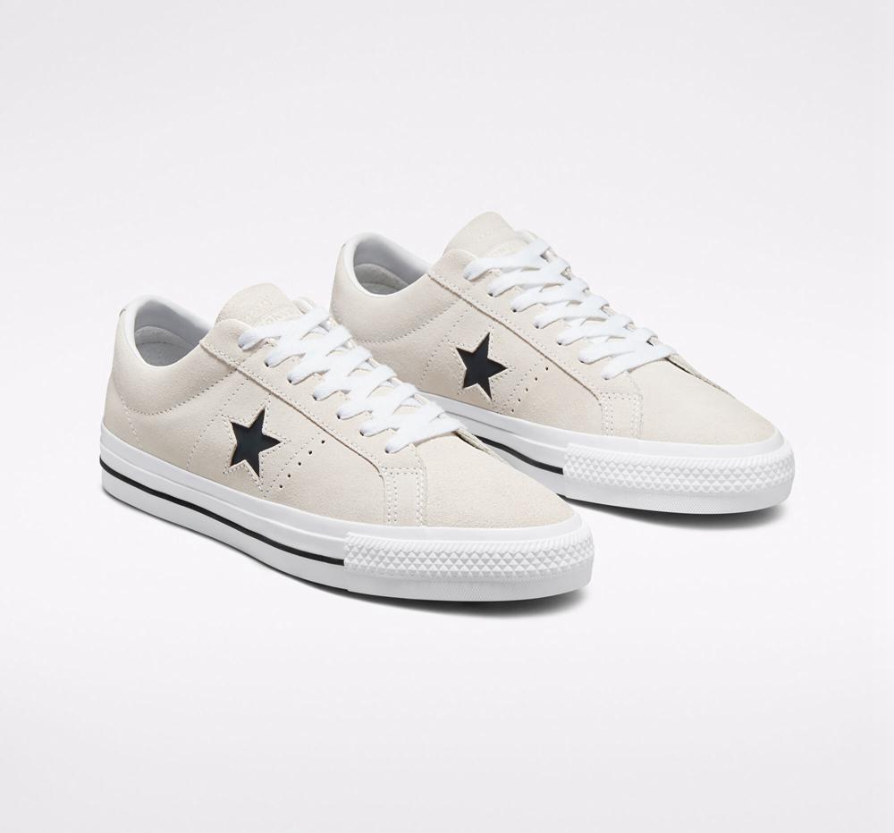 Egret / White / Black Men's Converse Cons One Star Pro Suede Skate Low Tops  India |  NJRH-58079