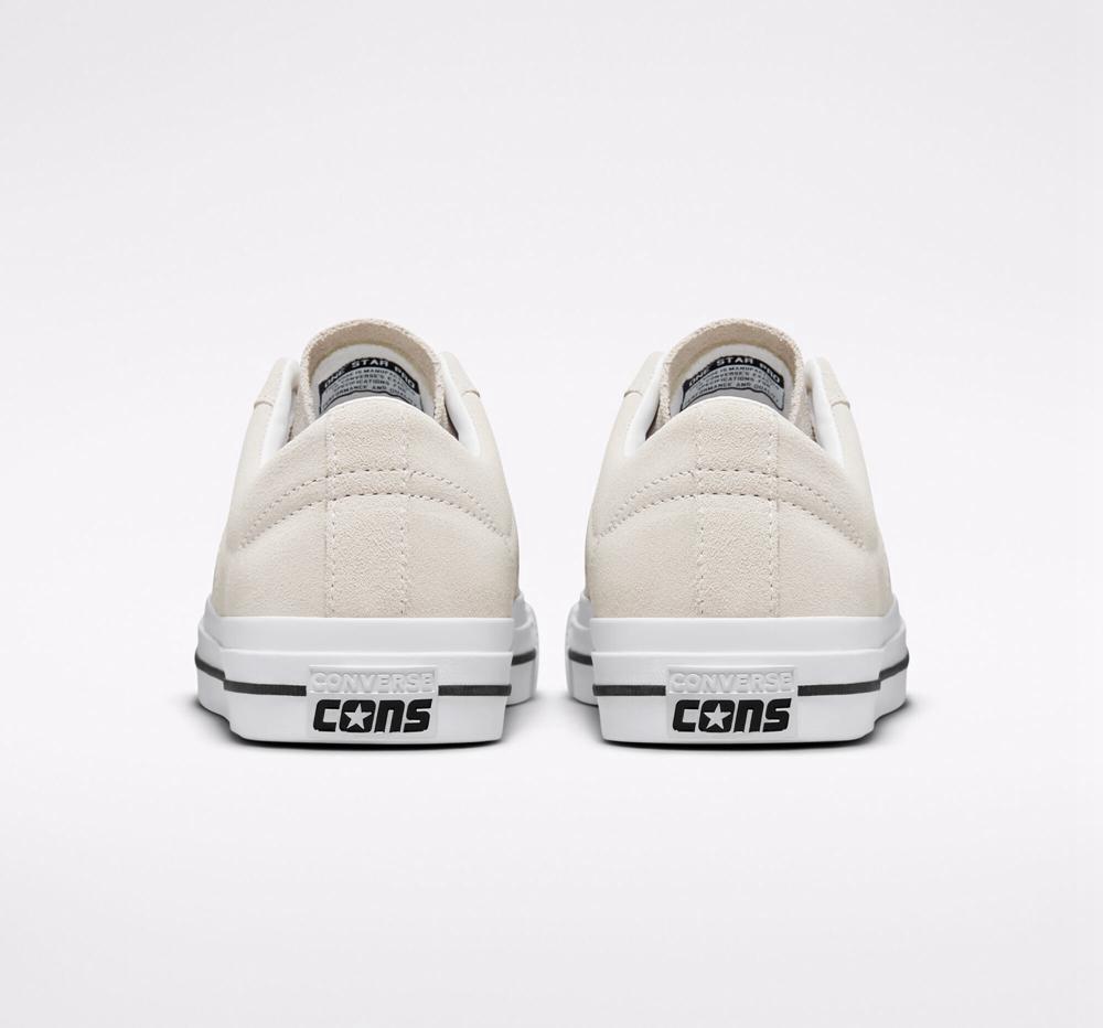 Egret / White / Black Men's Converse Cons One Star Pro Suede Skate Low Tops  India |  NJRH-58079