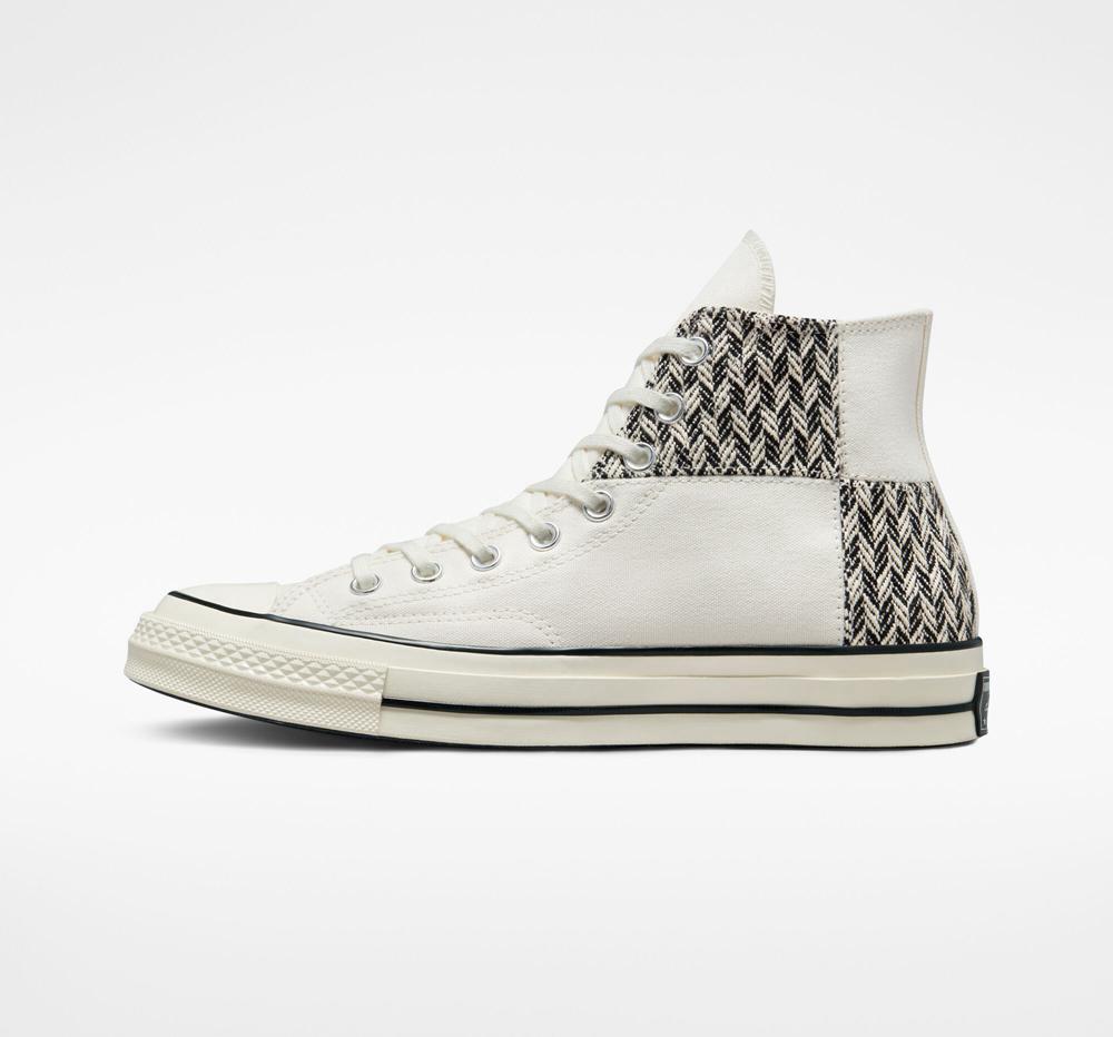 Egret / White / Black Women's Converse Chuck 70 Patchwork Unisex High Tops  India |  SHWO-90728