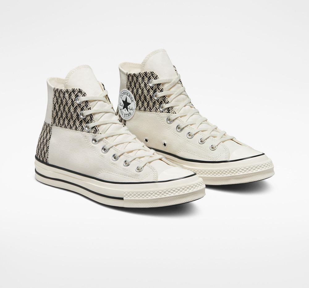 Egret / White / Black Women's Converse Chuck 70 Patchwork Unisex High Tops  India |  SHWO-90728