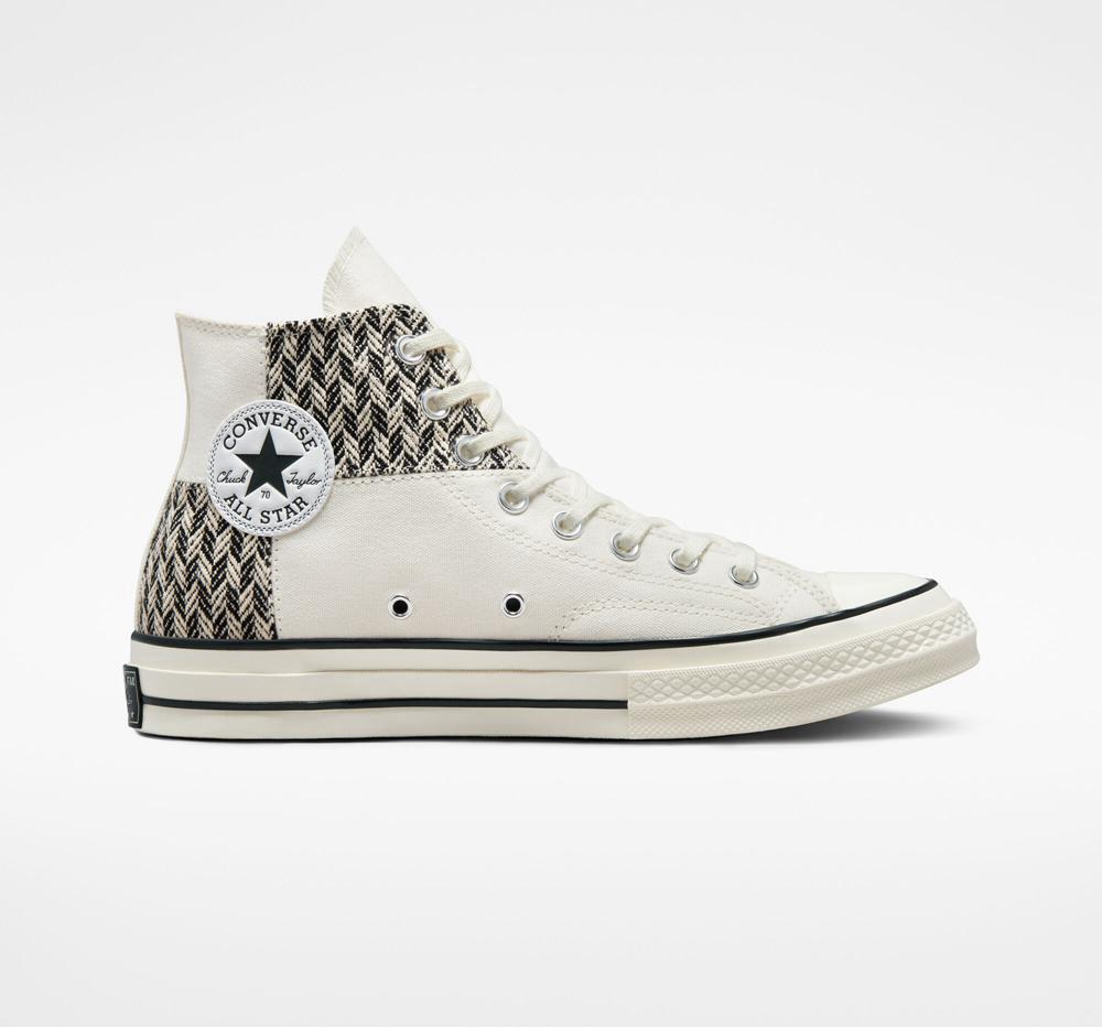 Egret / White / Black Women\'s Converse Chuck 70 Patchwork Unisex High Tops  India |  SHWO-90728