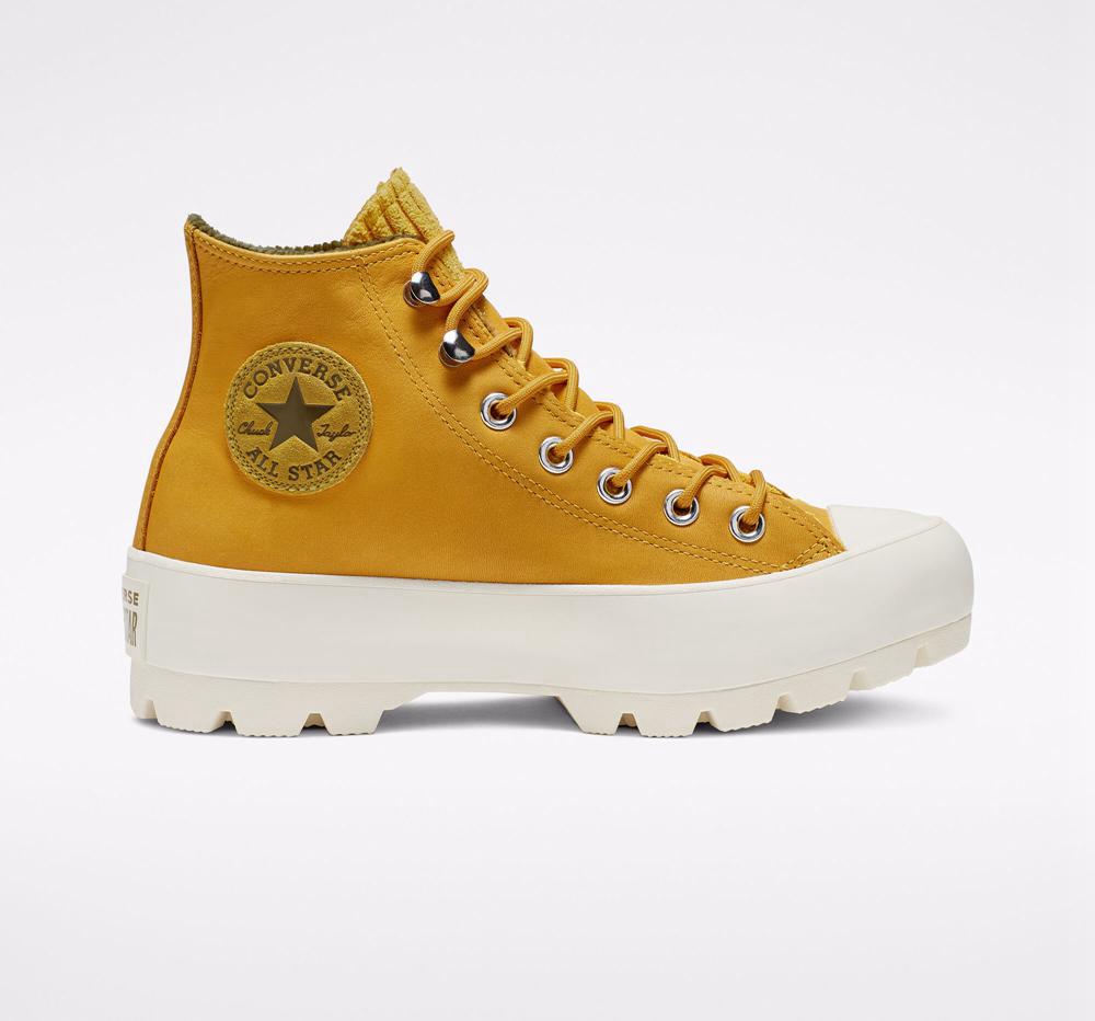 Gold Dart / Olive Flak / Egret Women\'s Converse Chuck Taylor All Star Gore Tex Lugged Waterproof Leather Boots  India |  FMLJ-25401