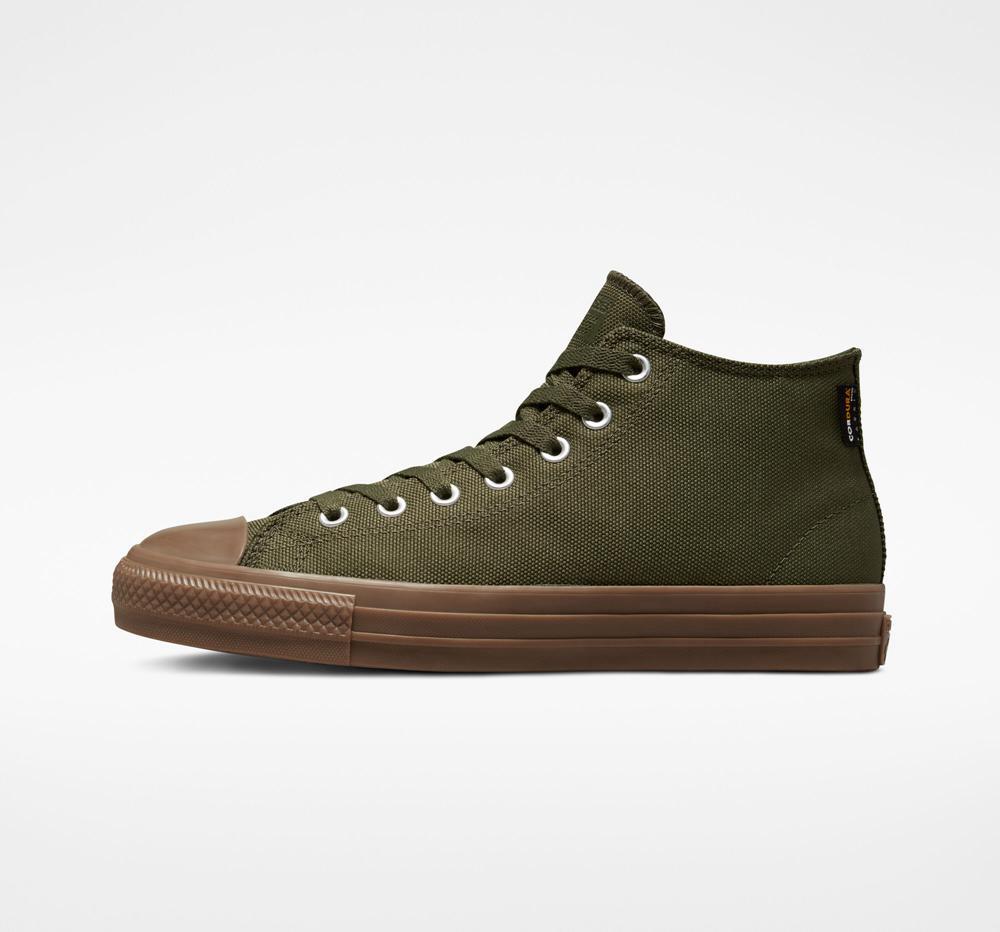 Green Cargo Khaki / Egret / Dark Gum Men's Converse Chuck Taylor All Star Pro Cordura Canvas Skate Low Tops  India |  RSCF-86537