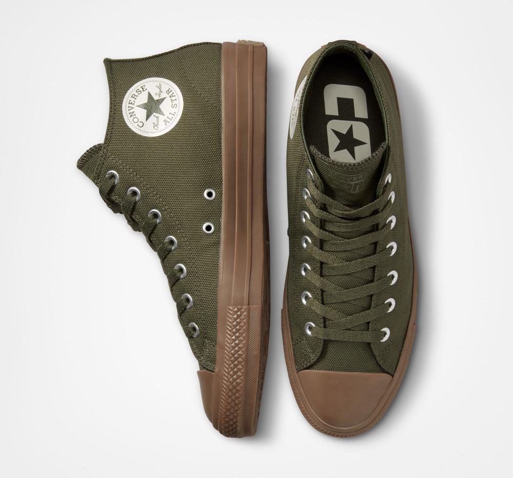 Green Cargo Khaki / Egret / Dark Gum Men's Converse Chuck Taylor All Star Pro Cordura Canvas Skate Low Tops  India |  RSCF-86537