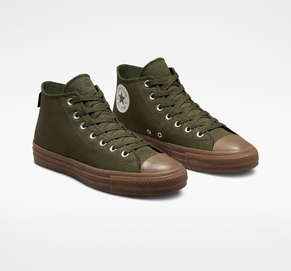 Green Cargo Khaki / Egret / Dark Gum Men's Converse Chuck Taylor All Star Pro Cordura Canvas Skate Low Tops  India |  RSCF-86537