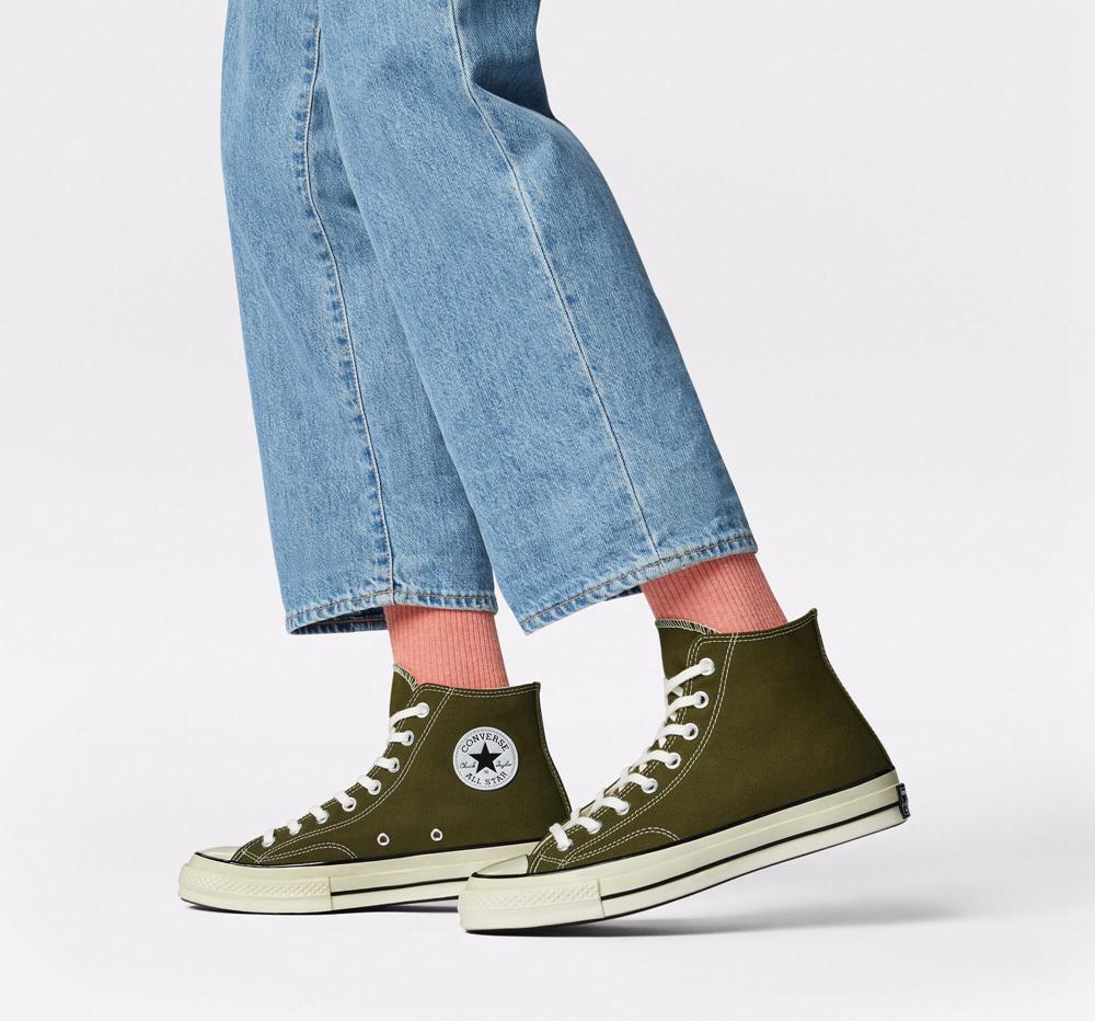 Green Dark Moss / Egret / Black Men's Converse Chuck 70 Vintage Canvas Unisex High Tops  India |  GDTW-17938