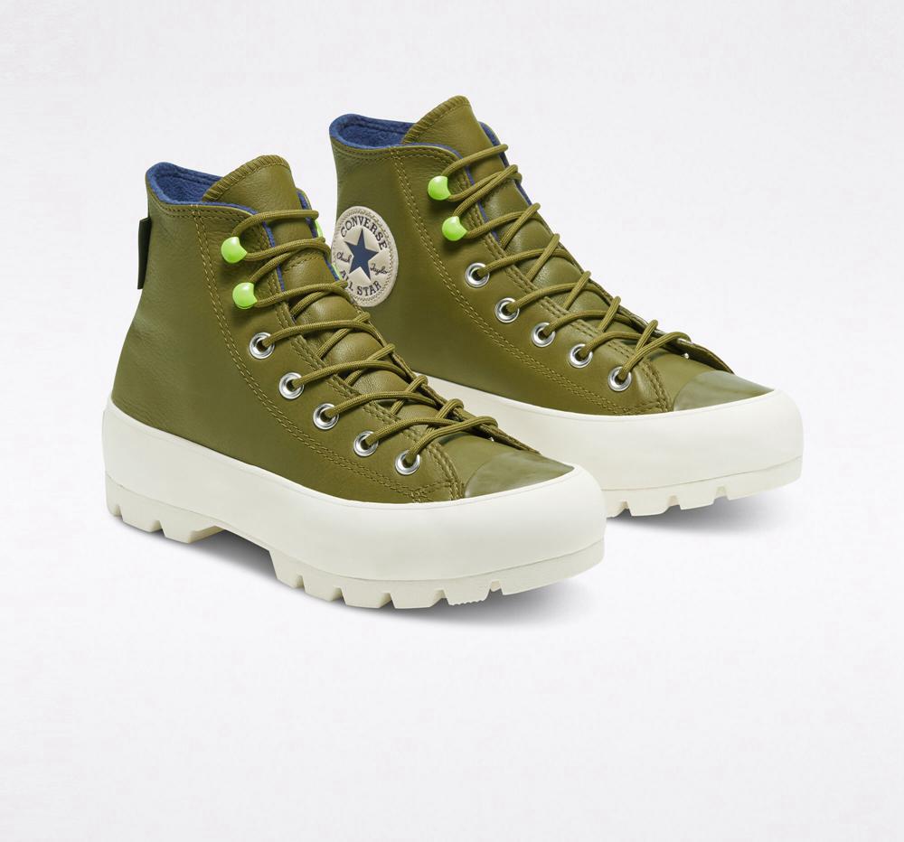 Green Dark Moss / Navy / Egret Women's Converse Chuck Taylor All Star Lugged Winter High Tops  India |  HVXG-17493