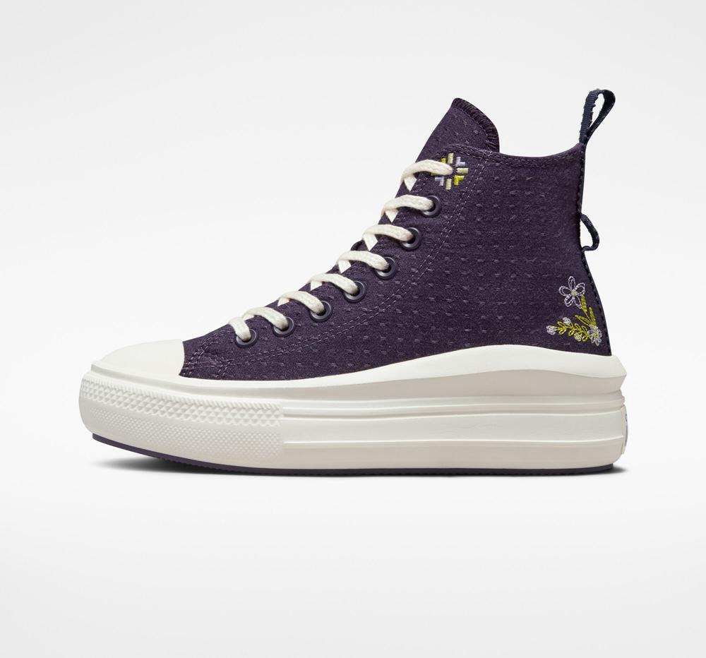 Green Dark Raisin / Slate Lilac Women's Converse Chuck Taylor All Star Move Platform Autumn Embroidery High Tops  India |  IVFU-53209