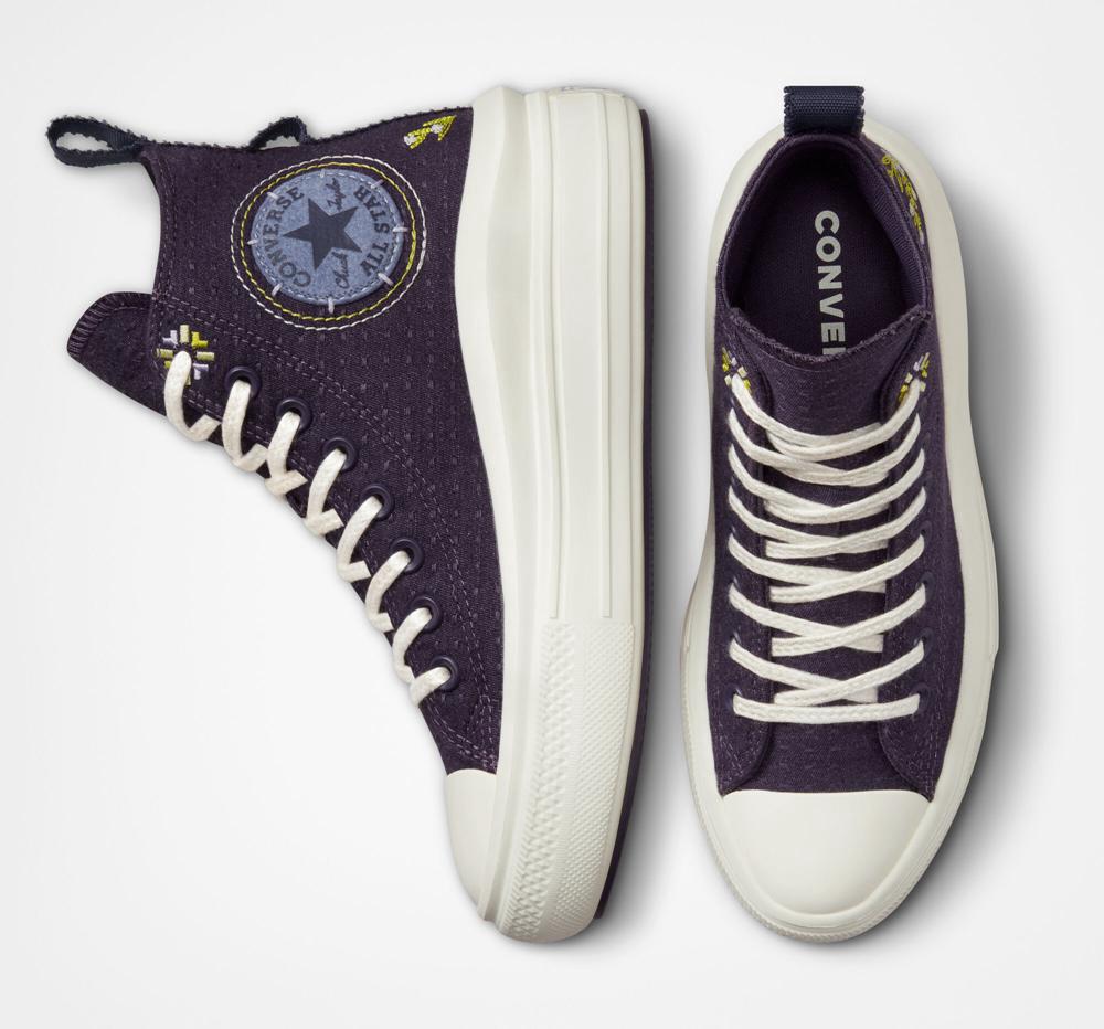 Green Dark Raisin / Slate Lilac Women's Converse Chuck Taylor All Star Move Platform Autumn Embroidery High Tops  India |  IVFU-53209