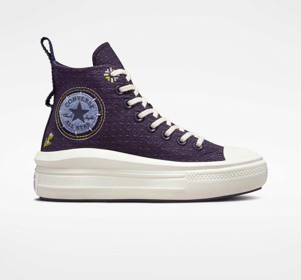 Green Dark Raisin / Slate Lilac Women\'s Converse Chuck Taylor All Star Move Platform Autumn Embroidery High Tops  India |  IVFU-53209