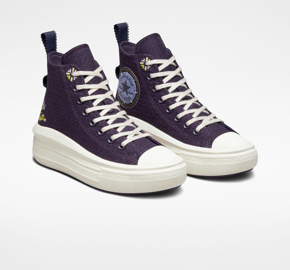 Green Dark Raisin / Slate Lilac Women's Converse Chuck Taylor All Star Move Autumn Embroidery High Top Platform Shoes  India |  LPNQ-31845