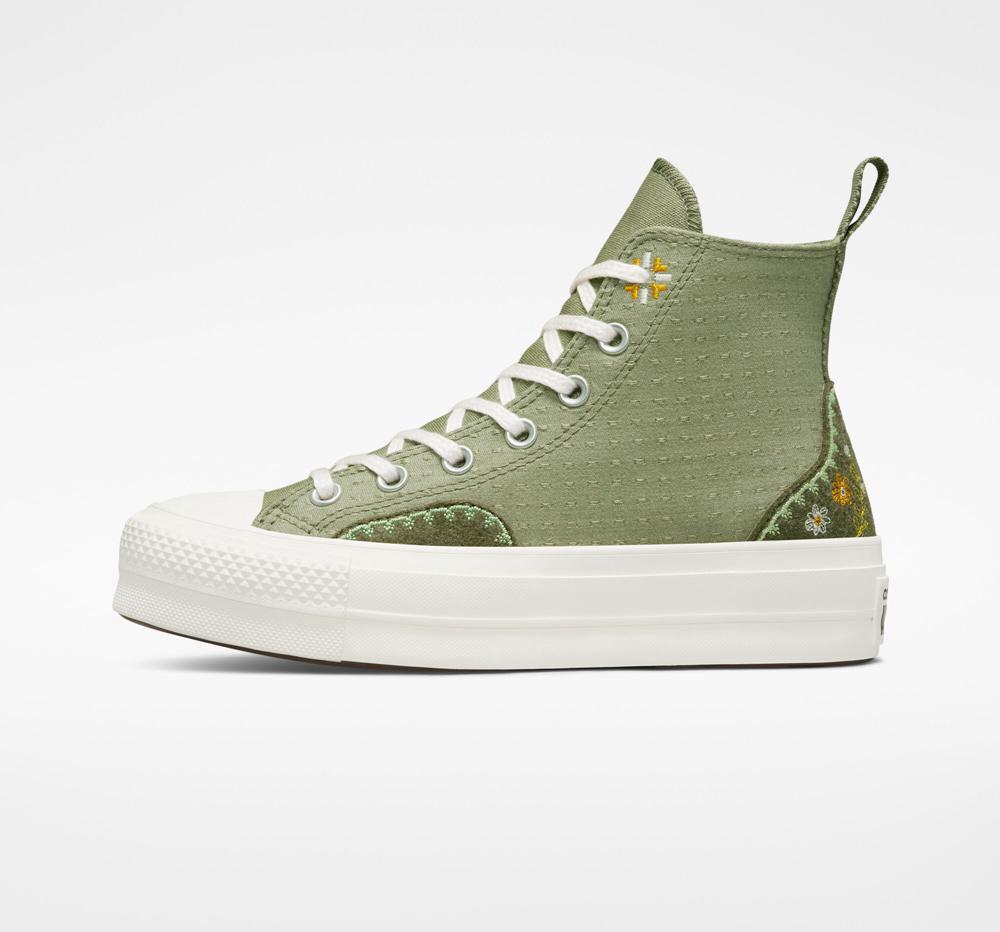 Green Light Field Surplus / Utility Women's Converse Chuck Taylor All Star Lift Platform Autumn Embroidery High Tops  India |  QRBL-13789