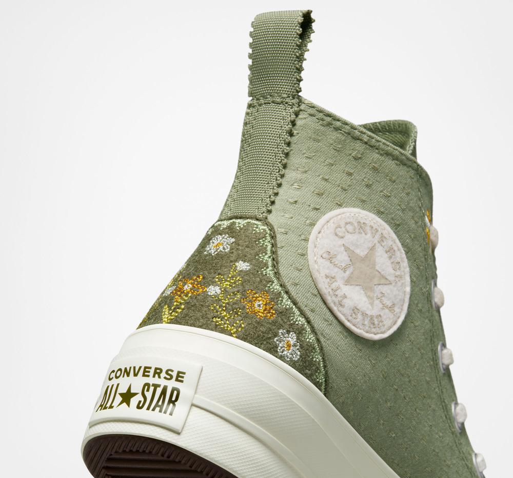 Green Light Field Surplus / Utility Women's Converse Chuck Taylor All Star Lift Platform Autumn Embroidery High Tops  India |  QRBL-13789