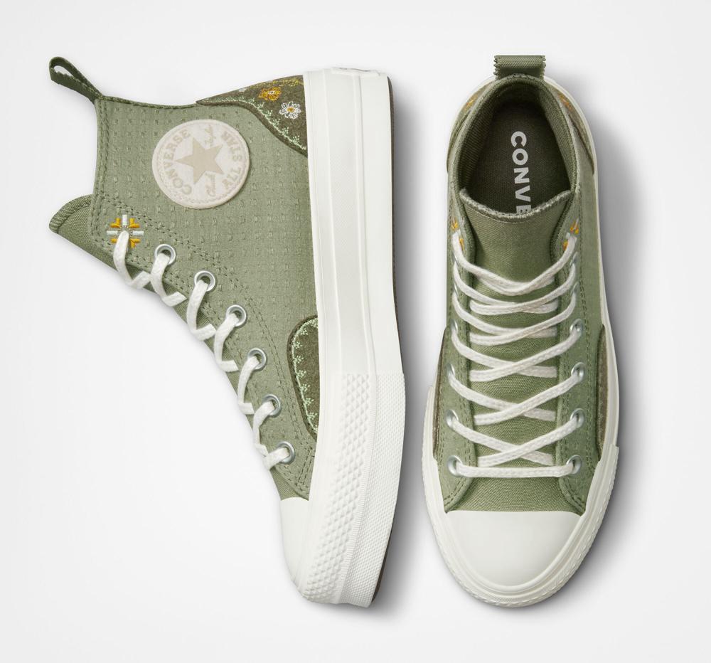 Green Light Field Surplus / Utility Women's Converse Chuck Taylor All Star Lift Platform Autumn Embroidery High Tops  India |  QRBL-13789