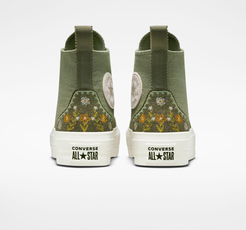 Green Light Field Surplus / Utility Women's Converse Chuck Taylor All Star Lift Platform Autumn Embroidery High Tops  India |  QRBL-13789