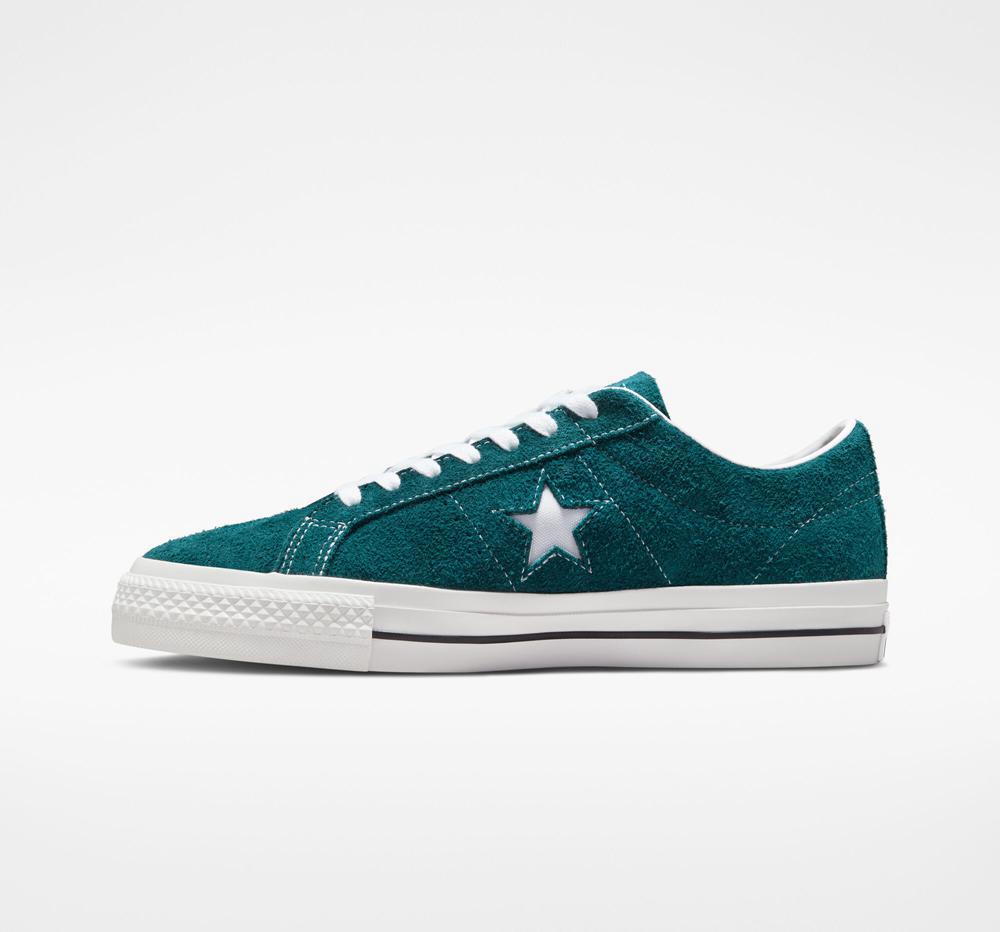 Green Midnight Turquoise / Black / White Women's Converse One Star Pro Vintage Suede Skate Low Tops  India |  AOVT-98674