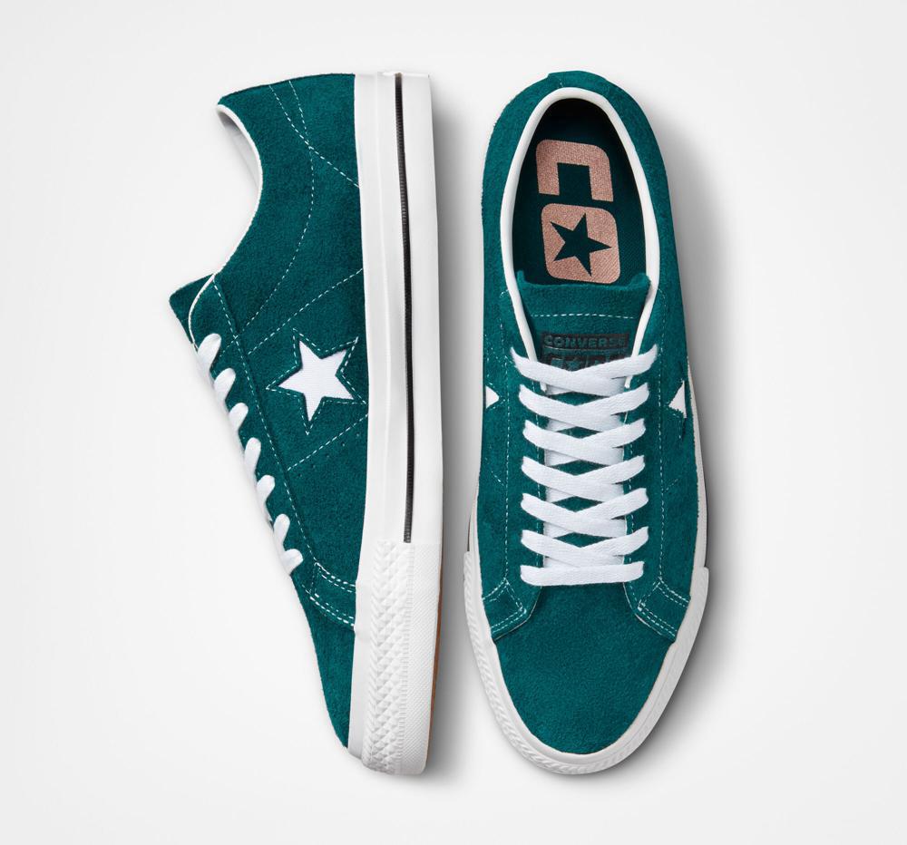 Green Midnight Turquoise / Black / White Women's Converse One Star Pro Vintage Suede Skate Low Tops  India |  AOVT-98674