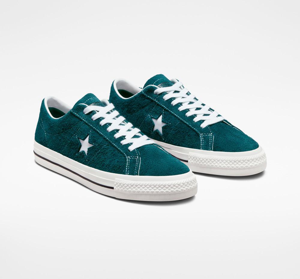 Green Midnight Turquoise / Black / White Women's Converse One Star Pro Vintage Suede Skate Low Tops  India |  AOVT-98674