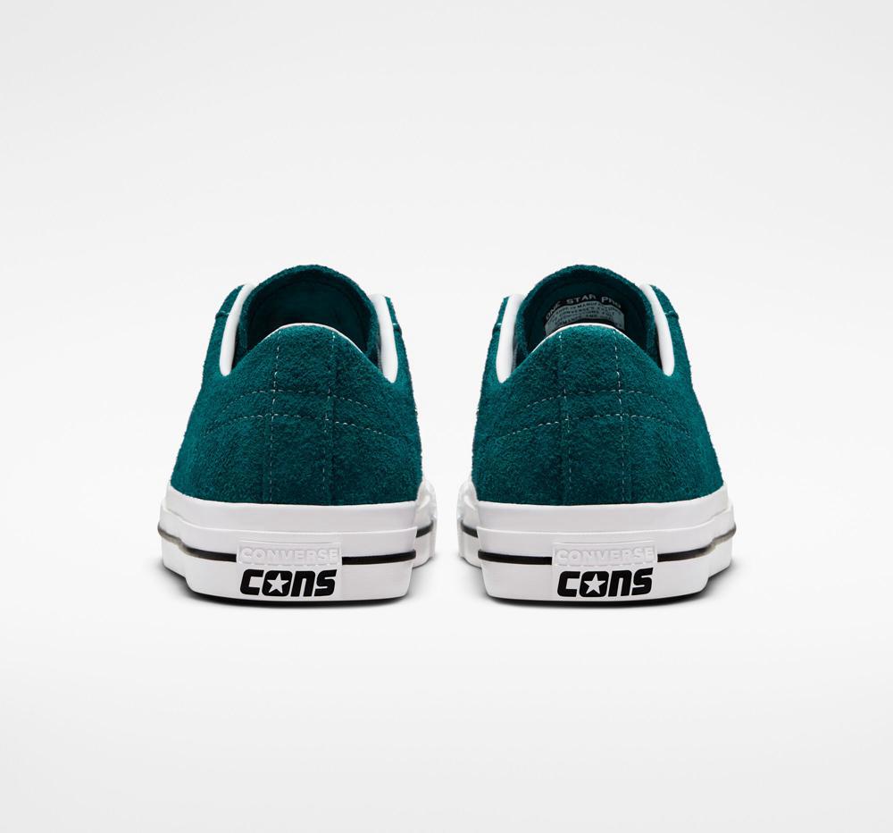 Green Midnight Turquoise / Black / White Women's Converse One Star Pro Vintage Suede Skate Low Tops  India |  AOVT-98674