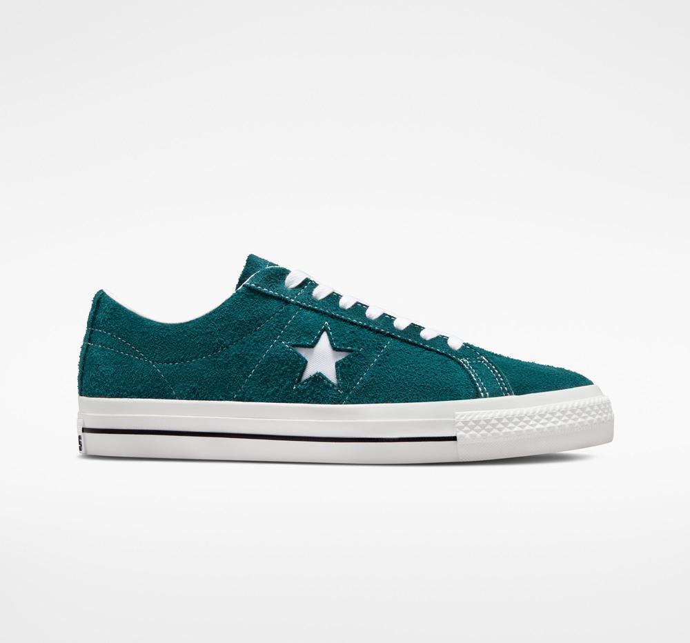 Green Midnight Turquoise / Black / White Women\'s Converse One Star Pro Vintage Suede Skate Low Tops  India |  AOVT-98674