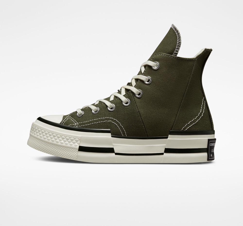 Green Utility / Egret / Black Men's Converse Chuck 70 Plus Unisex High Top Platform Shoes  India |  CGQK-20836