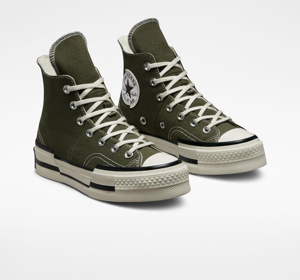 Green Utility / Egret / Black Men's Converse Chuck 70 Plus Unisex High Top Platform Shoes  India |  CGQK-20836