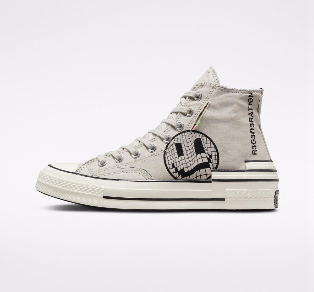 Grey Light Bone / Black Women's Converse Chuck 70 Hacked Heel Tear Away Unisex High Tops  India |  LYXB-73905