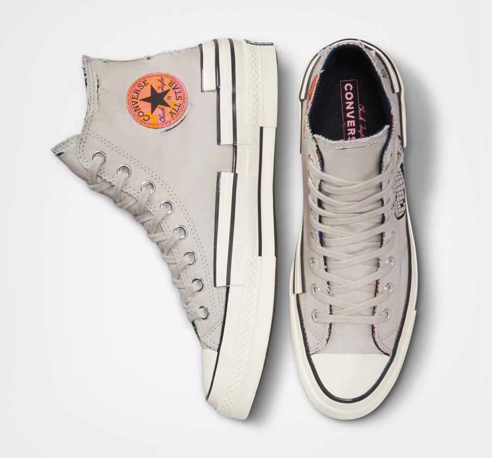 Grey Light Bone / Black Women's Converse Chuck 70 Hacked Heel Tear Away Unisex High Tops  India |  LYXB-73905