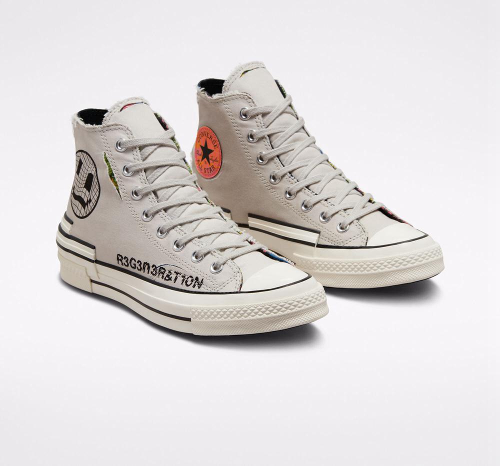 Grey Light Bone / Black Women's Converse Chuck 70 Hacked Heel Tear Away Unisex High Tops  India |  LYXB-73905