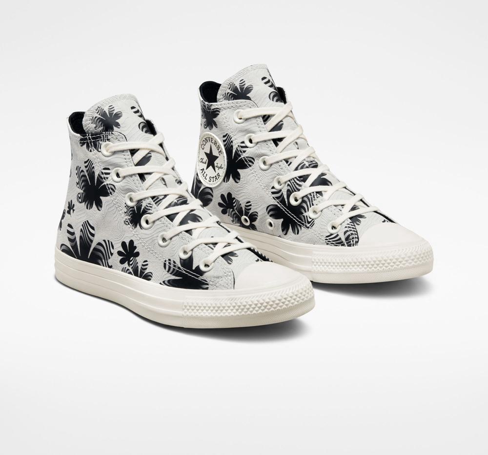 Grey Light Bone / Egret / Black Women's Converse Chuck Taylor All Star Desert Floral High Tops  India |  LJQZ-37649