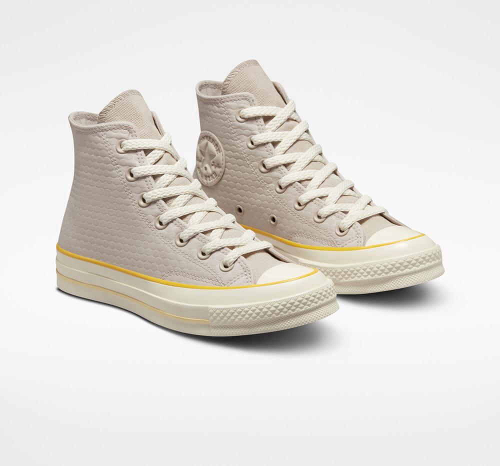 Grey Papyrus / Amarillo / Egret Women's Converse Chuck 70 Textured High Tops  India |  PKIN-49302