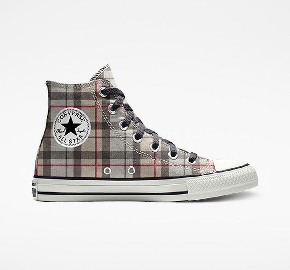 Grey Winter Plaid Men\'s Converse Custom Chuck Taylor All Star By You Unisex High Tops  India |  JWHX-86957