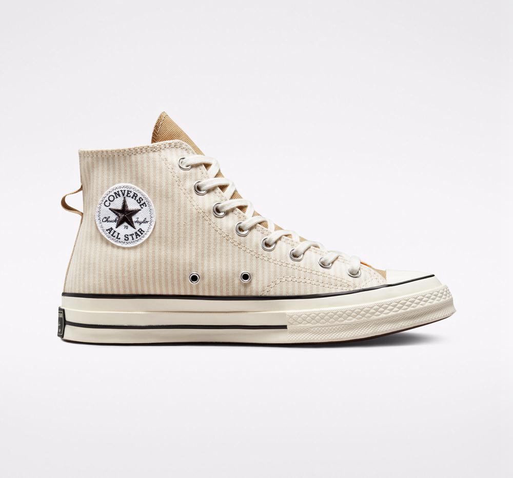 Khaki Desert Sand / Egret Men\'s Converse Chuck 70 Crafted Stripe Unisex High Tops  India |  GWSB-28503