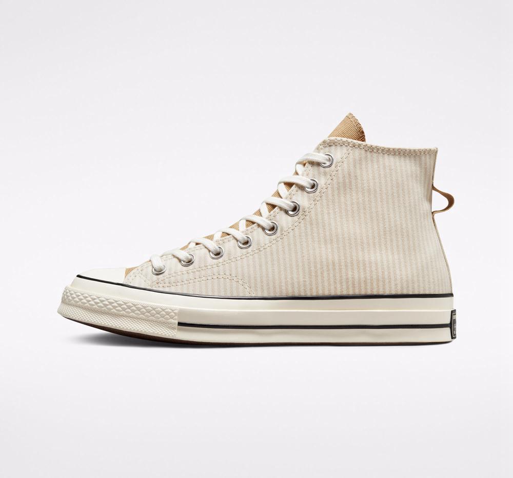 Khaki Desert Sand / Egret Women's Converse Chuck 70 Crafted Stripe Unisex High Tops  India |  DVHF-93624