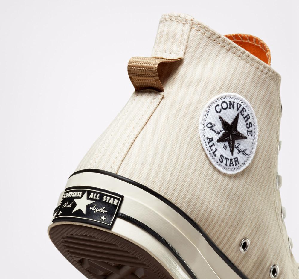 Khaki Desert Sand / Egret Women's Converse Chuck 70 Crafted Stripe Unisex High Tops  India |  DVHF-93624