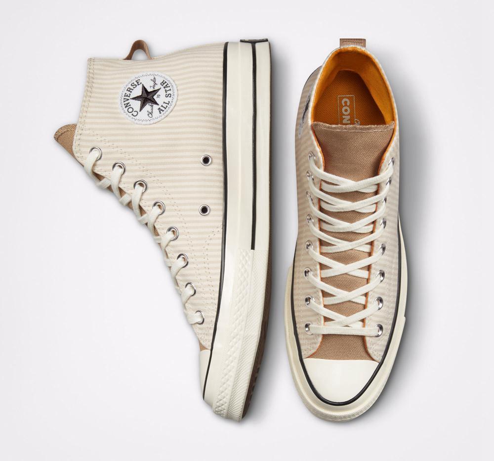 Khaki Desert Sand / Egret Women's Converse Chuck 70 Crafted Stripe Unisex High Tops  India |  DVHF-93624