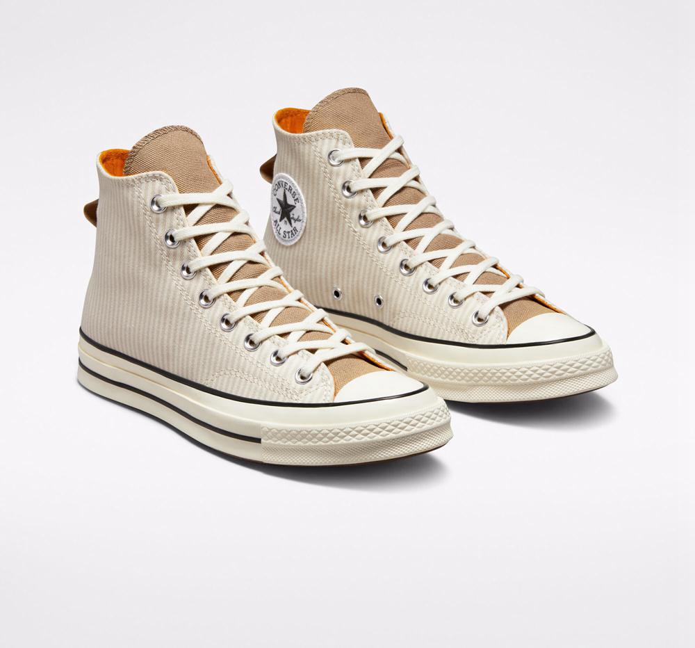 Khaki Desert Sand / Egret Women's Converse Chuck 70 Crafted Stripe Unisex High Tops  India |  DVHF-93624