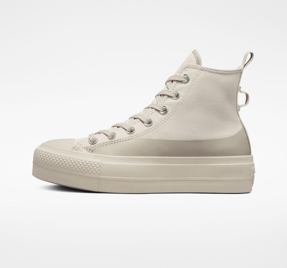 Khaki Desert Sand / Stone Mauve Women's Converse Chuck Taylor All Star Lift Platform Water Repellent Canvas High Tops  India |  YMXF-76501