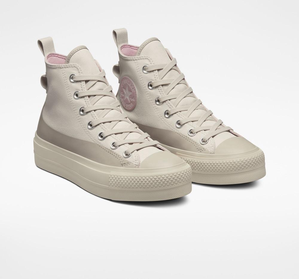 Khaki Desert Sand / Stone Mauve Women's Converse Chuck Taylor All Star Lift Platform Water Repellent Canvas High Tops  India |  YMXF-76501