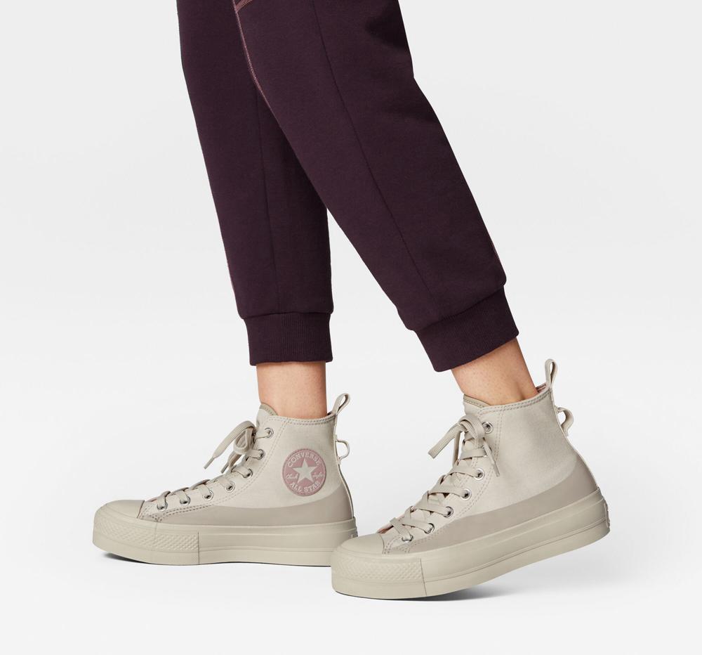 Khaki Desert Sand / Stone Mauve Women's Converse Chuck Taylor All Star Lift Platform Water Repellent Canvas High Tops  India |  YMXF-76501