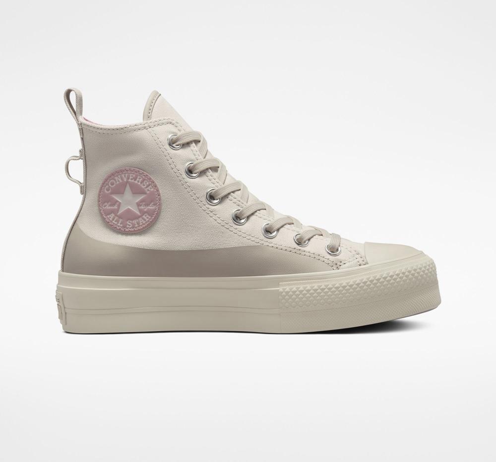 Khaki Desert Sand / Stone Mauve Women\'s Converse Chuck Taylor All Star Lift Platform Water Repellent Canvas High Tops  India |  YMXF-76501