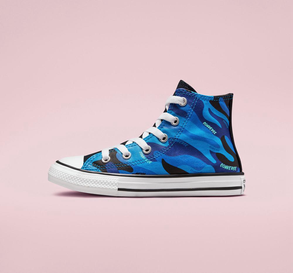 Kinetic Blue / Black / White Boys' Converse Hybrid Camo Chuck Taylor All Star Little Kids High Tops  India |  SWVY-83720