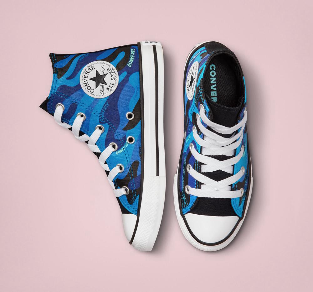 Kinetic Blue / Black / White Boys' Converse Hybrid Camo Chuck Taylor All Star Little Kids High Tops  India |  SWVY-83720