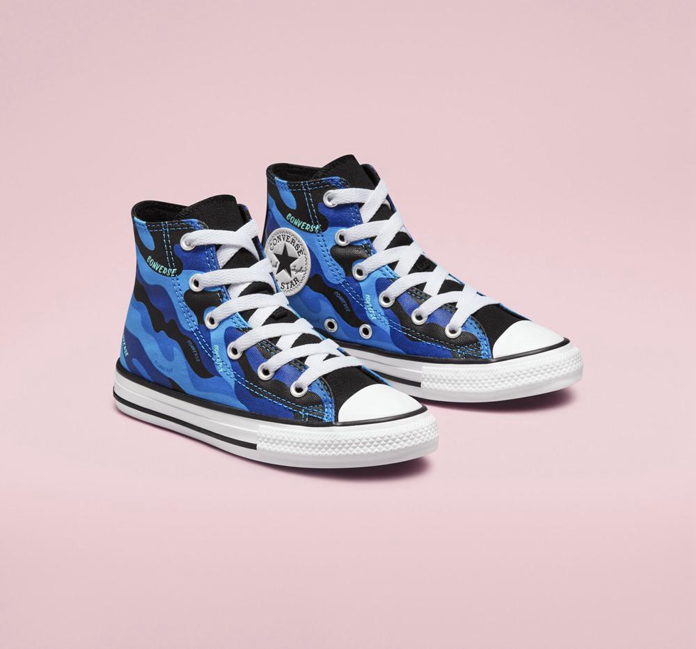 Kinetic Blue / Black / White Boys' Converse Hybrid Camo Chuck Taylor All Star Little Kids High Tops  India |  SWVY-83720