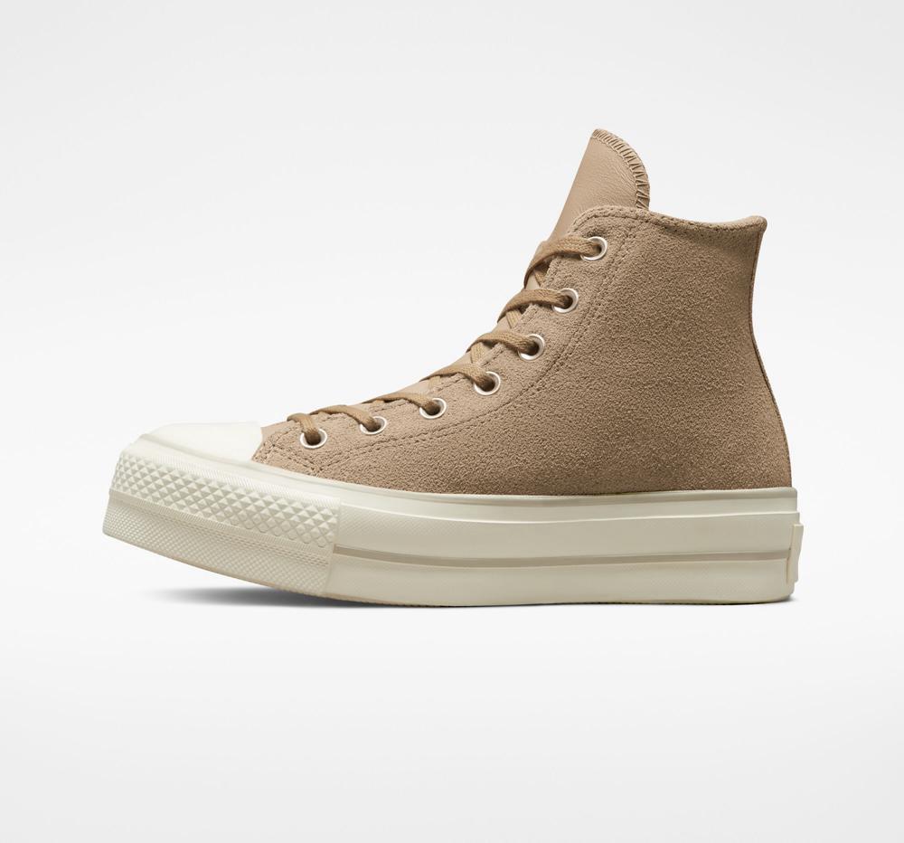 Nomad Khaki / Desert Sand / Egret Women's Converse Chuck Taylor All Star Lift Suede High Top Platform Shoes  India |  AVCK-03197