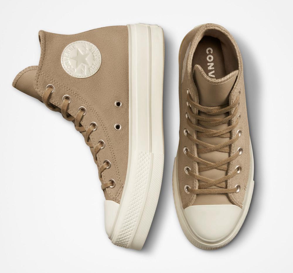 Nomad Khaki / Desert Sand / Egret Women's Converse Chuck Taylor All Star Lift Suede High Top Platform Shoes  India |  AVCK-03197