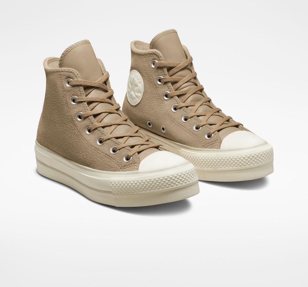 Nomad Khaki / Desert Sand / Egret Women's Converse Chuck Taylor All Star Lift Suede High Top Platform Shoes  India |  AVCK-03197