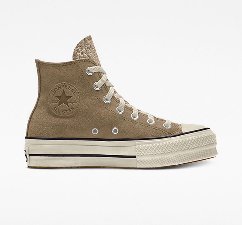 Nomad Khaki Women\'s Converse Custom Chuck Taylor All Star Lift Suede By You Unisex High Top Platform Shoes  India |  UCPW-17306