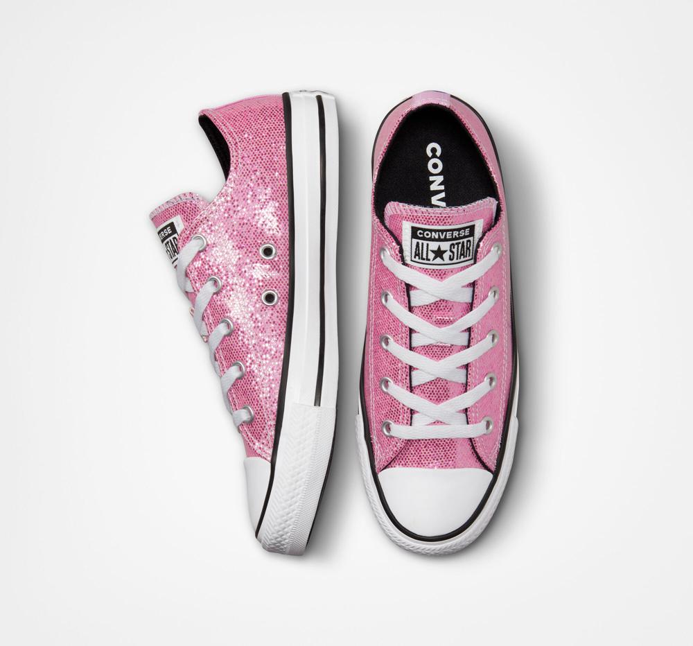 Pink / Beyond Pink / Black Girls' Converse Chuck Taylor All Star Glitter Big Kids Low Tops  India |  UYEH-76802