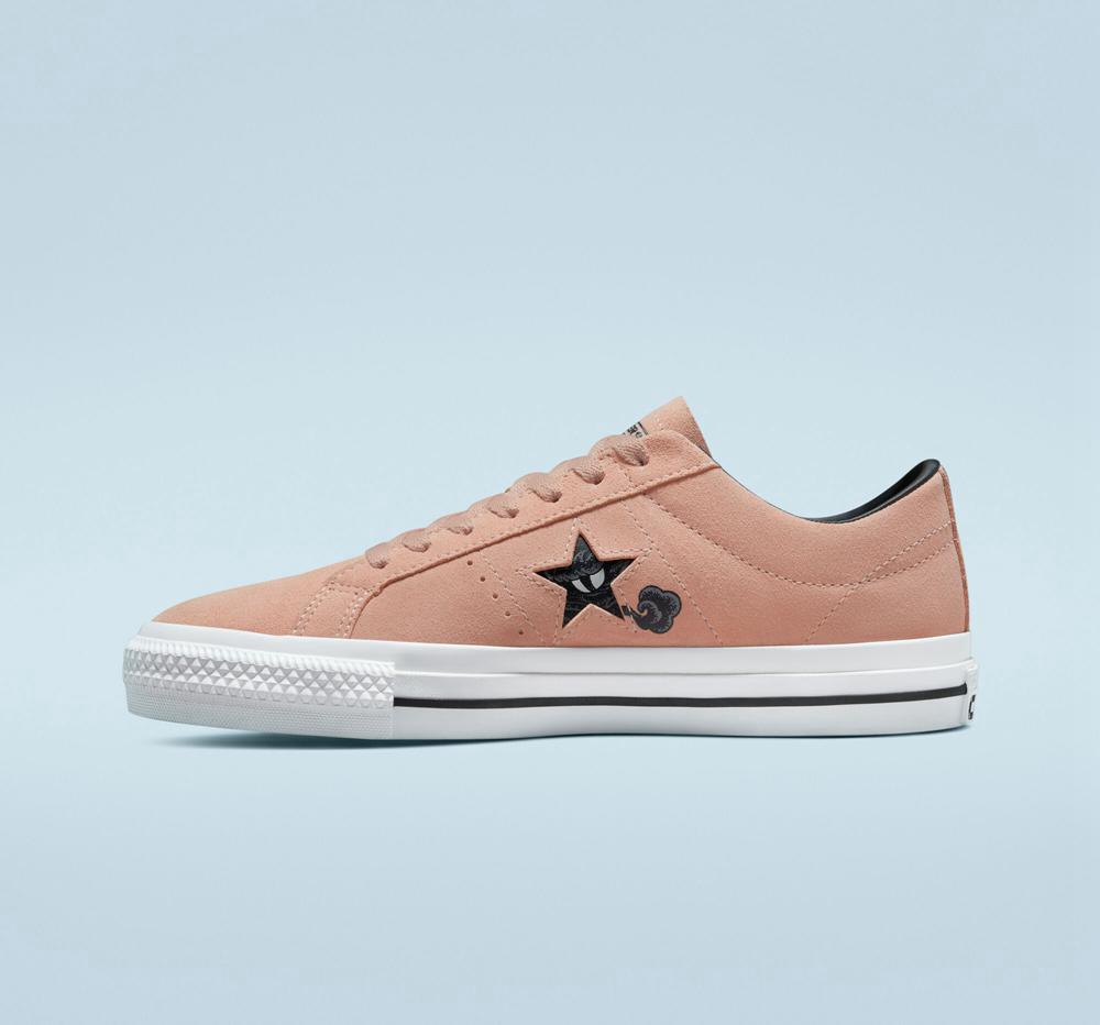 Pink Clay / White / Black Men's Converse Cons One Star Pro Tattoo Art Skate Low Tops  India |  QVOU-52493